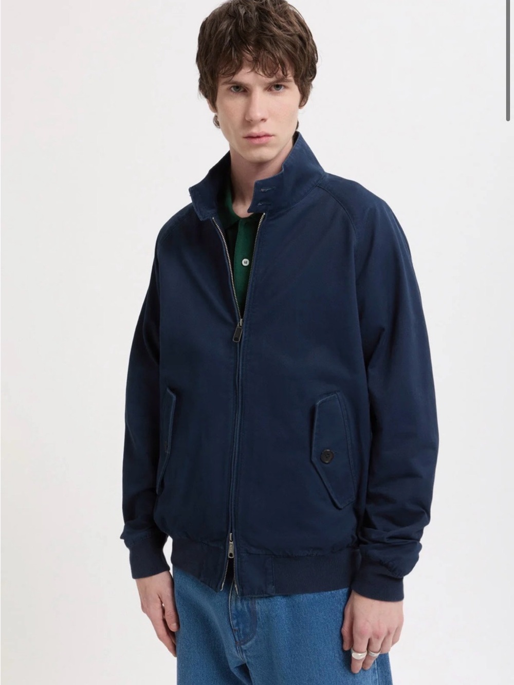 Baracuta Men's Navy Zip-Front Bomber Jacket - Casual Everyday Outerwear